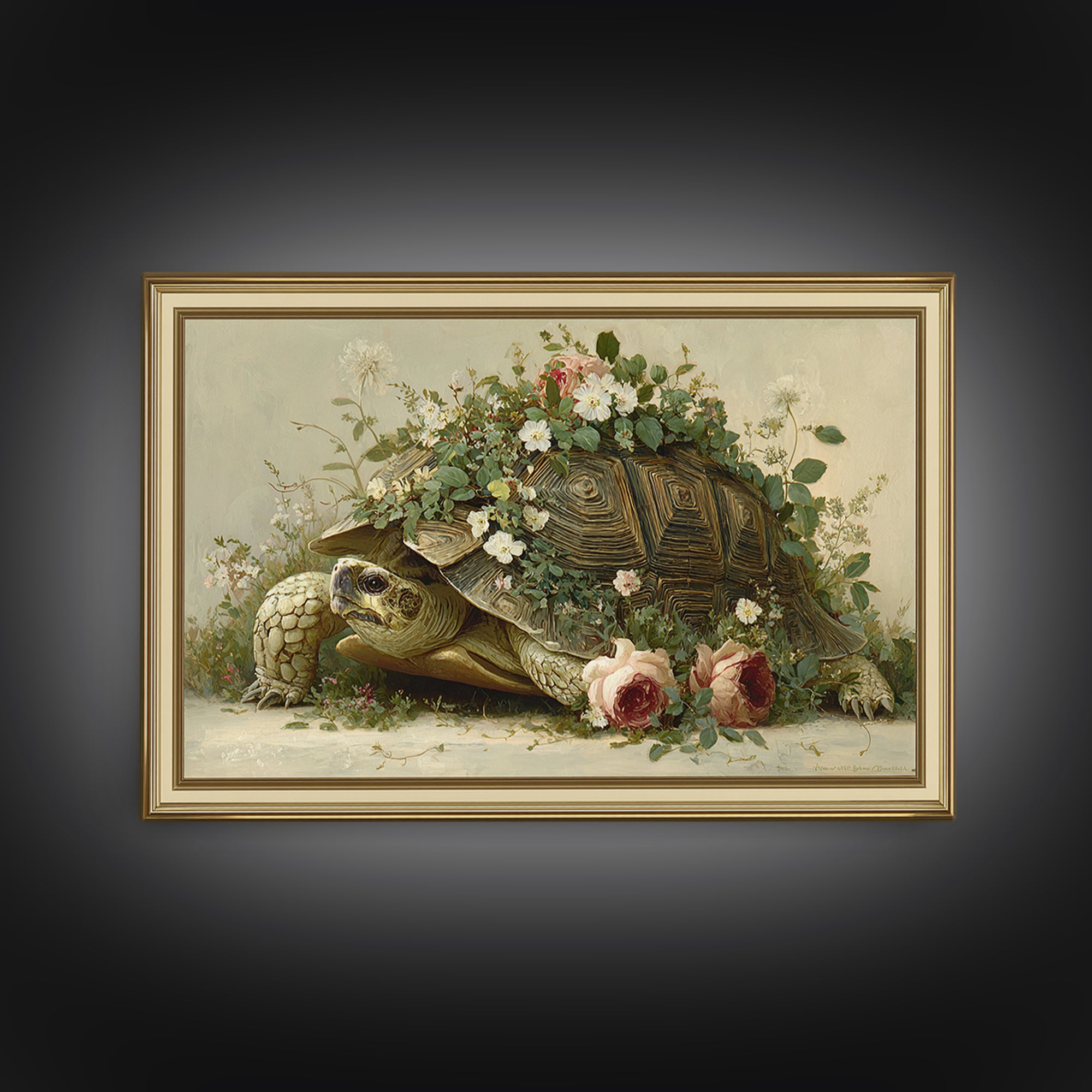 Turtle with Garden Growing on Shell Canvas Print, Whimsical Art, Nursery Art, Living Room Decor, Oil Painting, Wonder, WHI-3x2-98
