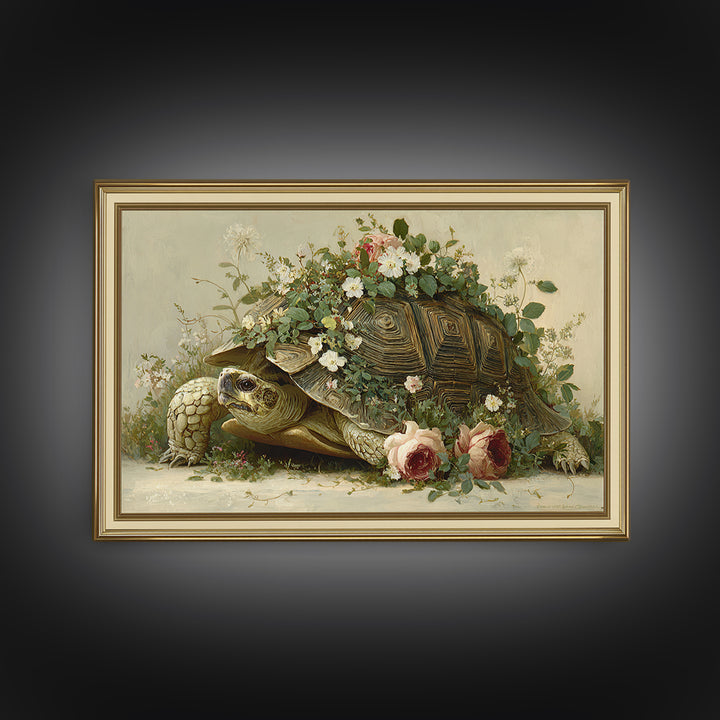 Turtle with Garden Growing on Shell Canvas Print, Whimsical Art, Nursery Art, Living Room Decor, Oil Painting, Wonder, WHI-3x2-98