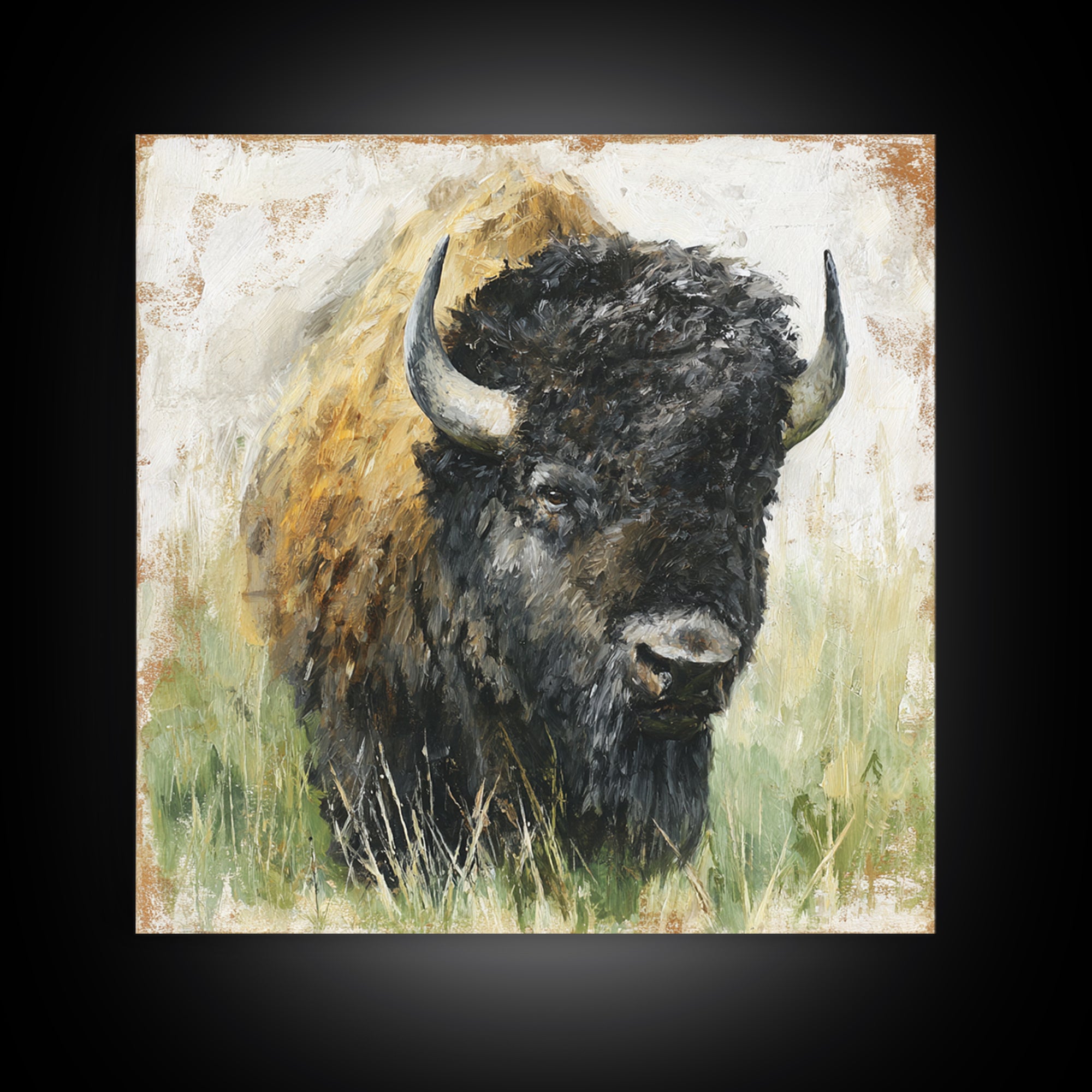 Bison on Wide Western Prairie Canvas Print, Wildlife Art, Canvas Painting, Living Room Decor, Watercolor Art, Wild, WIL-1x1-13