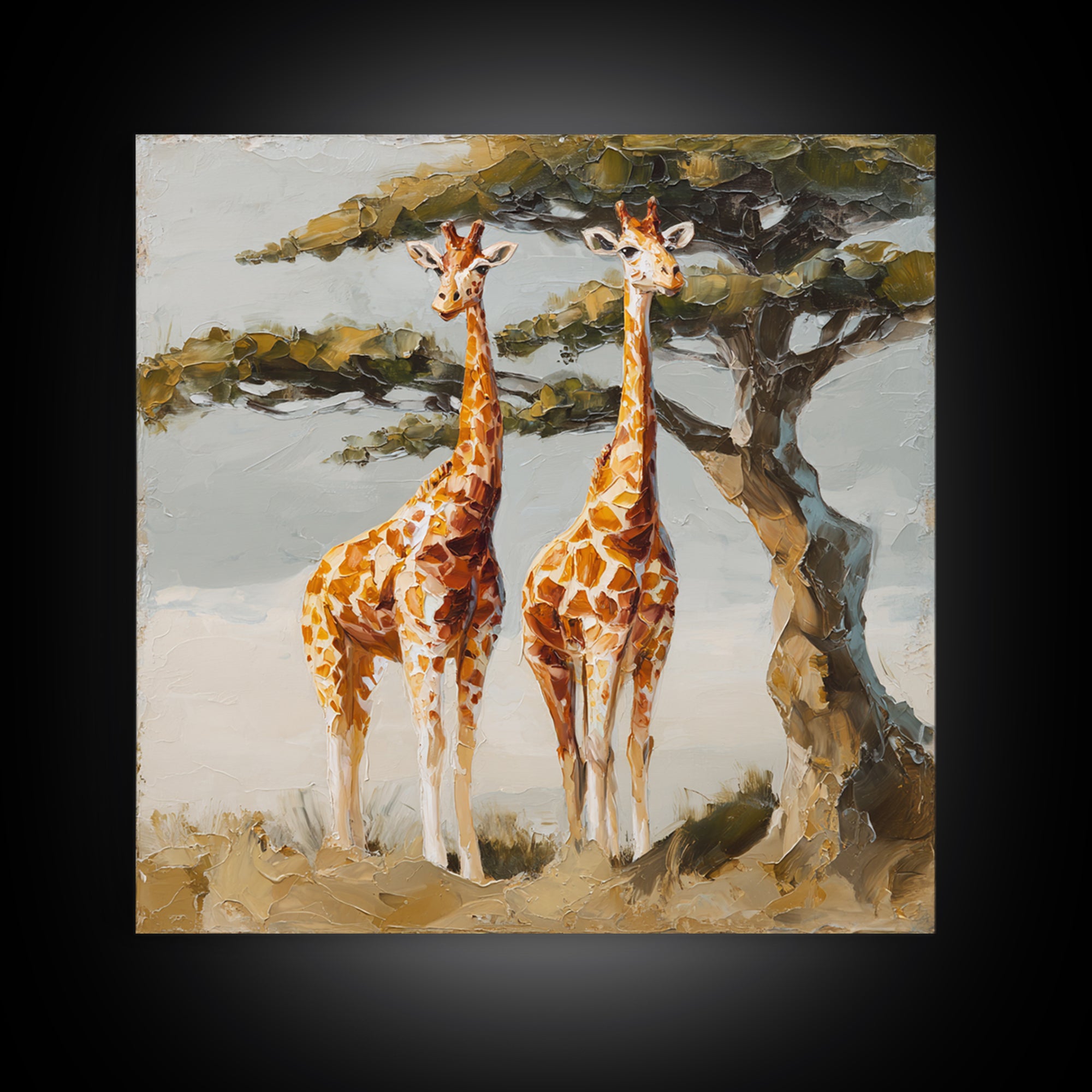 Giraffe Pair under Acacia Tree Canvas Print, Wildlife Art, Living Room Wall Art, Living Room Decor, Wild, Unique Home Decor, WIL-1x1-31