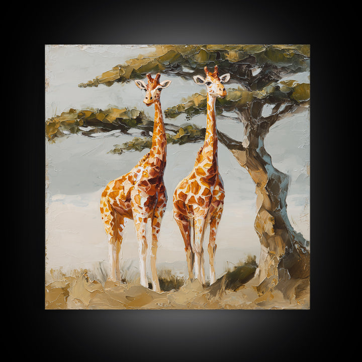 Giraffe Pair under Acacia Tree Canvas Print, Wildlife Art, Living Room Wall Art, Living Room Decor, Wild, Unique Home Decor, WIL-1x1-31