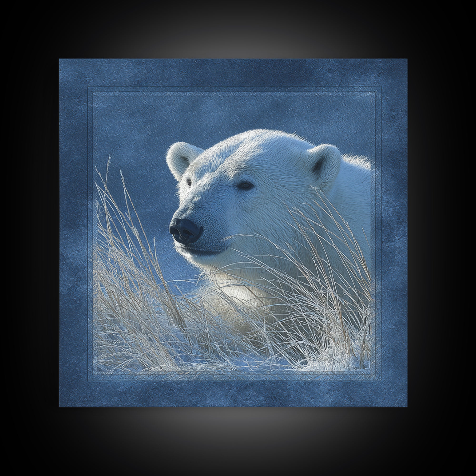 Polar Bear Crossing Blue Ice Framed Canvas Print, Wildlife Art, Bedroom Wall Art, Living Room Decor, Wild, Gallery Decor, WIL-1x1-39