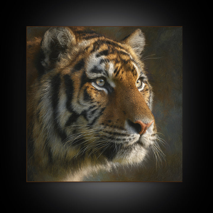 Tiger Portrait with Jungle Shadows Canvas Print, Wildlife Art, Forest Wall Art, Living Room Decor, Oil Painting, Wild, WIL-1x1-5