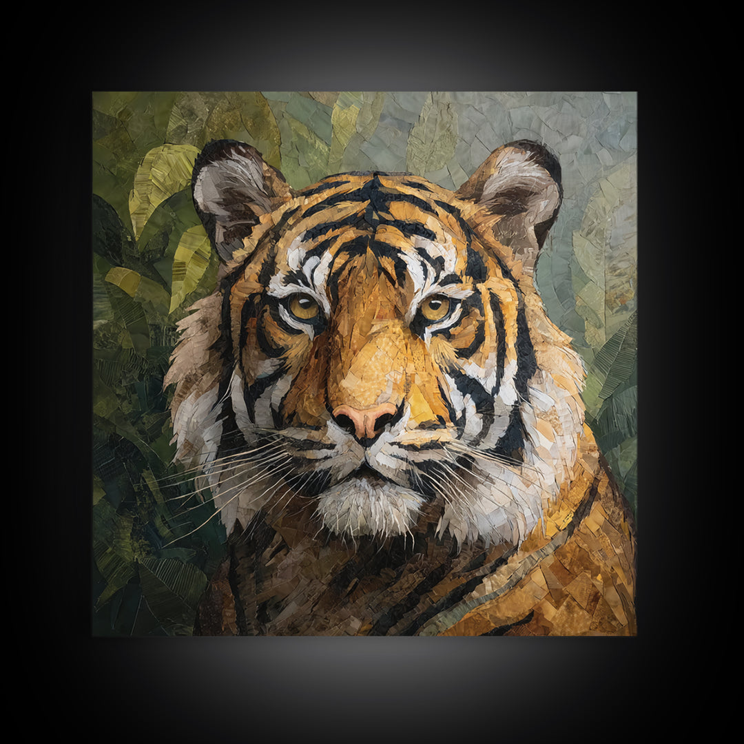 Tiger Portrait with Jungle Shadows Framed Canvas Print, Wildlife Art, Fine Art Print, Living Room Decor, Fine Art, Wild, WIL-1x1-53