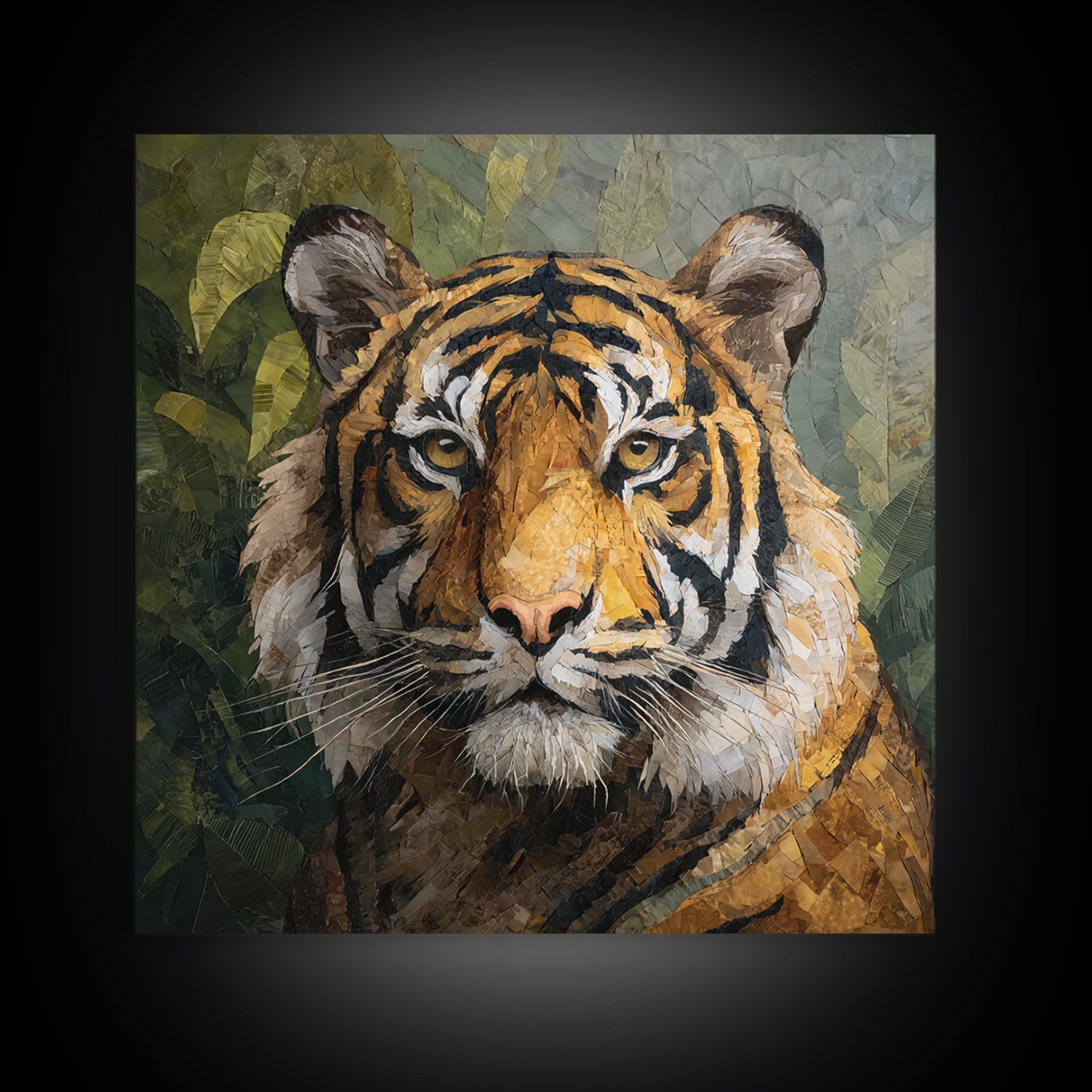 Tiger Portrait with Jungle Shadows Framed Canvas Print, Wildlife Art, Fine Art Print, Living Room Decor, Fine Art, Wild, WIL-1x1-53