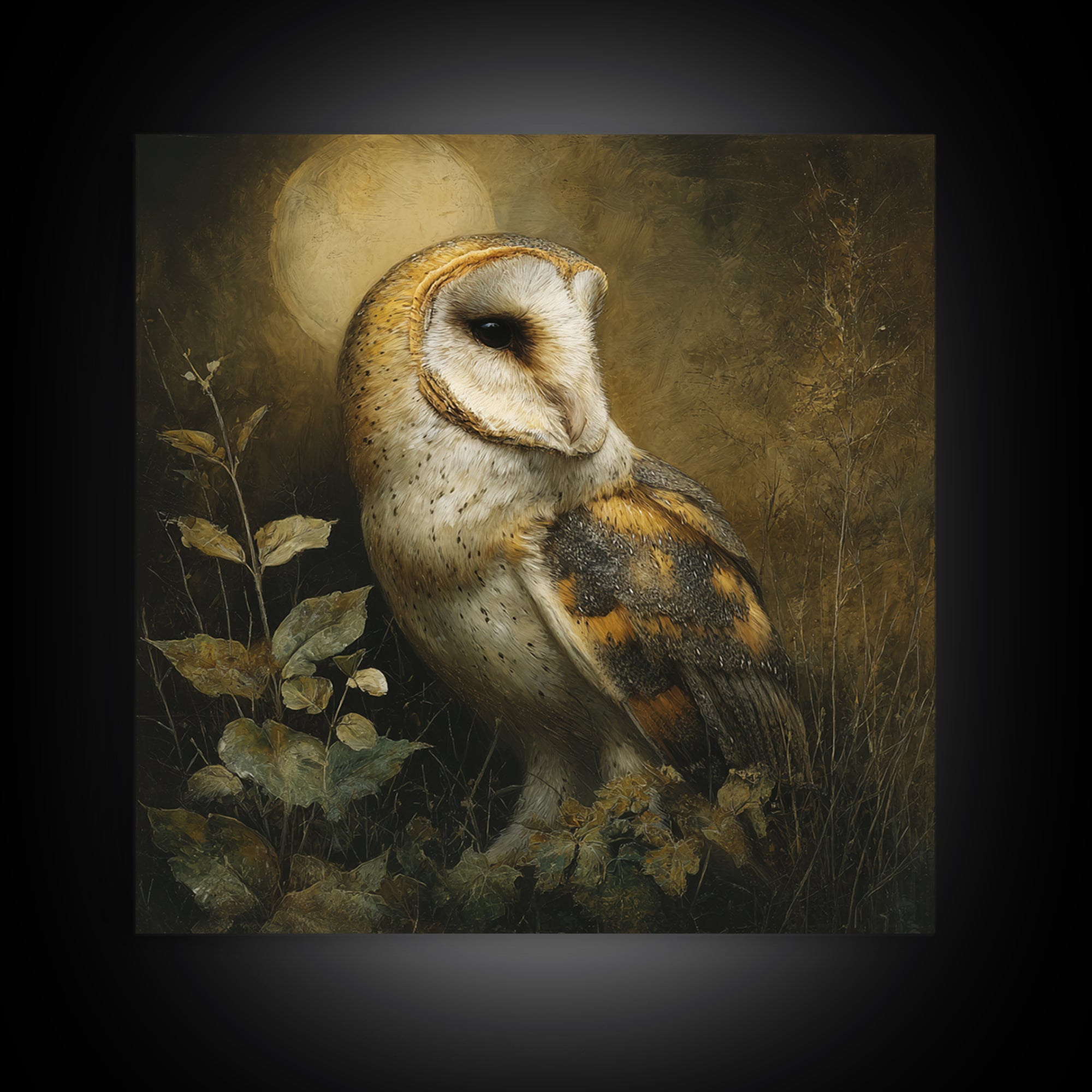 Owl Perched in Moonlit Woodland Canvas Print, Wildlife Art, Landscape Art, Living Room Decor, Fine Art, Wild, Modern Decor, WIL-1x1-60