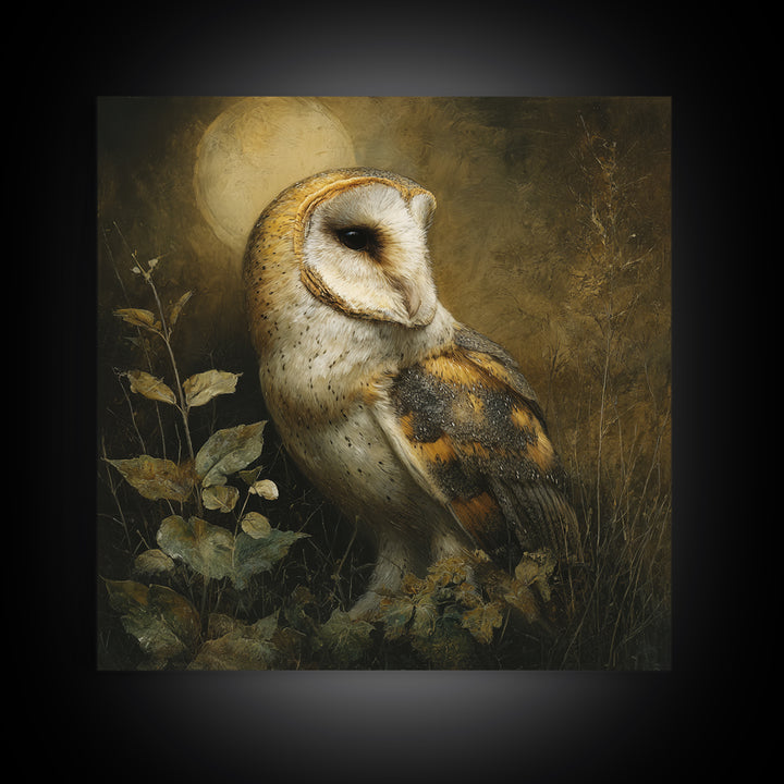 Owl Perched in Moonlit Woodland Canvas Print, Wildlife Art, Landscape Art, Living Room Decor, Fine Art, Wild, Modern Decor, WIL-1x1-60