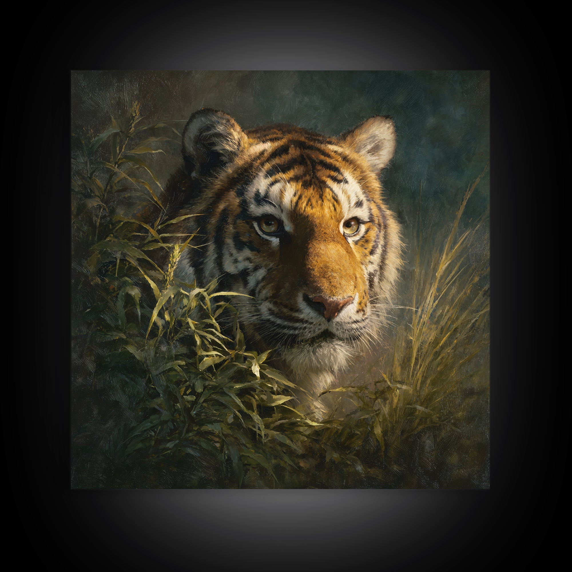 Tiger Portrait with Jungle Shadows Canvas Print, Wildlife Art, Room Decor, Living Room Decor, Fine Art, Wild, Large Wall Art, WIL-1x1-77