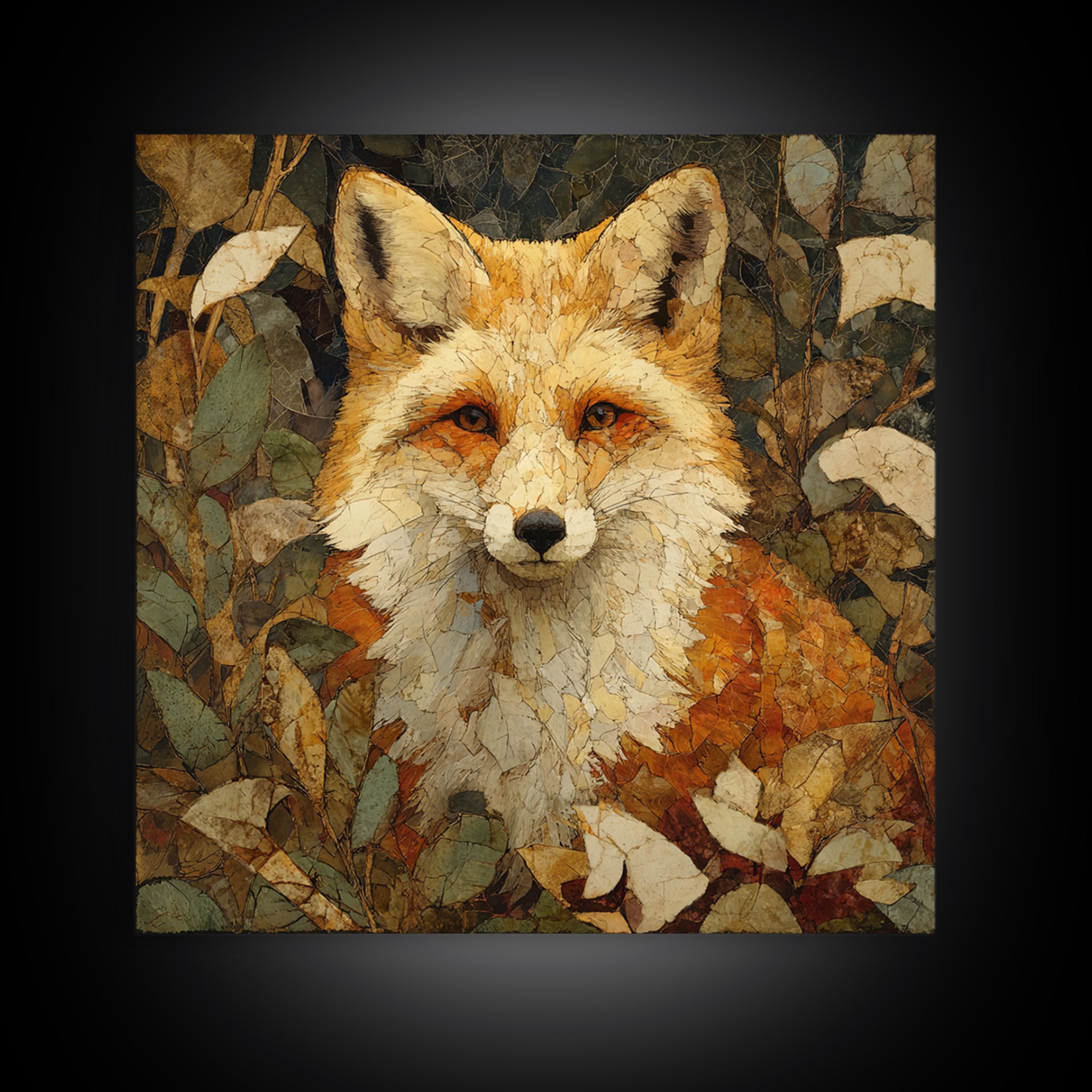 Fox in Autumn Forest Leaves Canvas Print, Wildlife Art, Textured Painting, Living Room Decor, Oil Painting, Wild, Original Art, WIL-1x1-81
