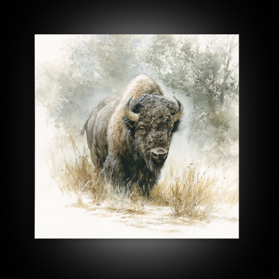 Bison on Wide Western Prairie Canvas Print, Wildlife Art, Boho Decor, Living Room Decor, Fine Art, Wild, Wall Hangings, WIL-1x1-85