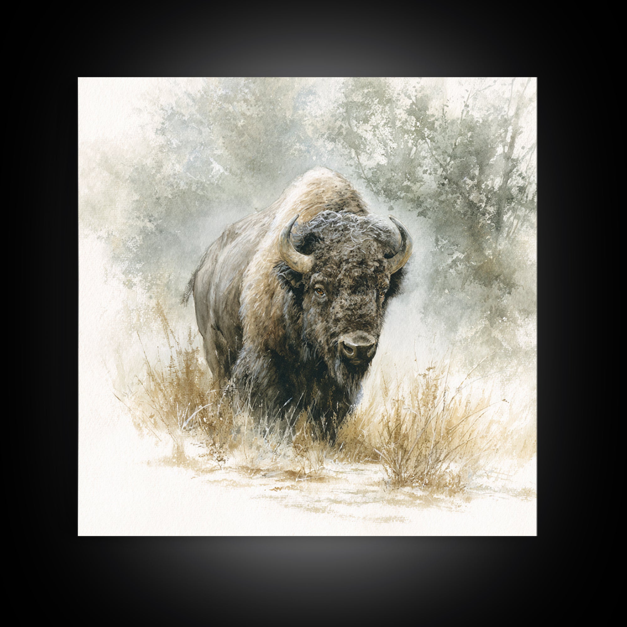 Bison on Wide Western Prairie Canvas Print, Wildlife Art, Boho Decor, Living Room Decor, Fine Art, Wild, Wall Hangings, WIL-1x1-85