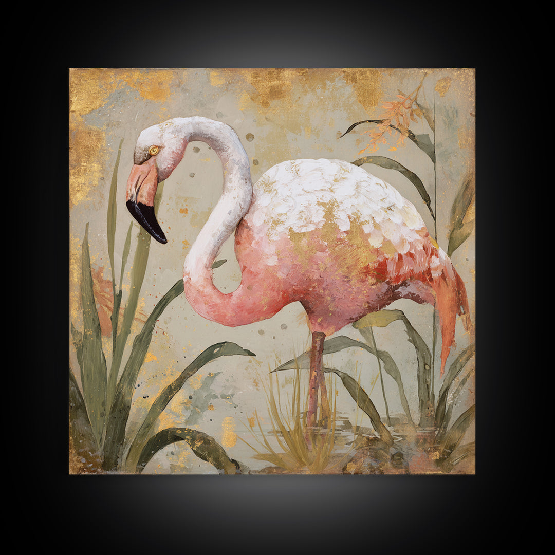 Flamingos in Pink Shallow Water Canvas Print, Wildlife Art, Unique Home Decor, Living Room Decor, Fine Art, Wild, WIL-1x1-94