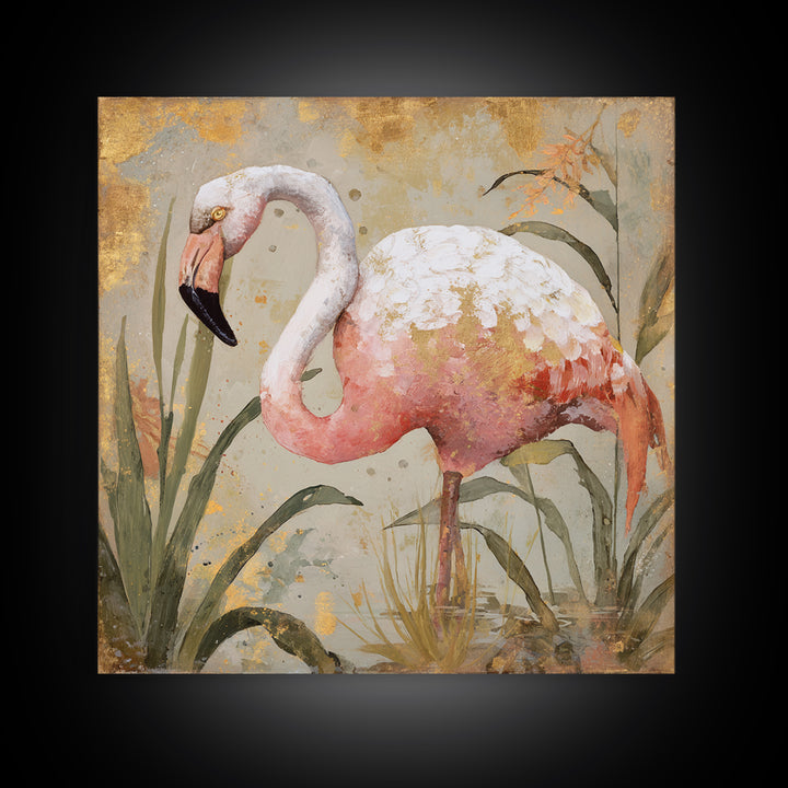 Flamingos in Pink Shallow Water Canvas Print, Wildlife Art, Unique Home Decor, Living Room Decor, Fine Art, Wild, WIL-1x1-94