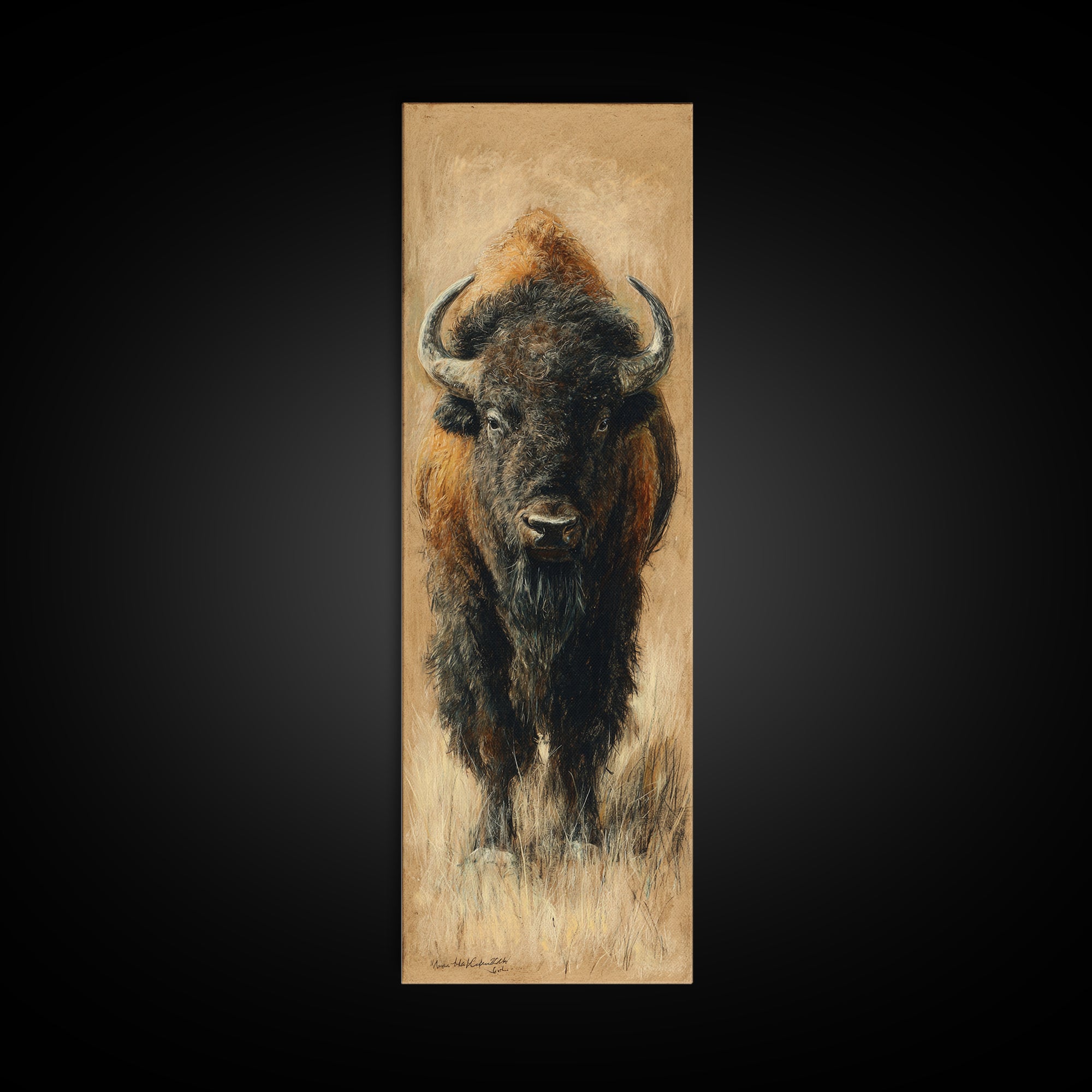 Bison on Wide Western Prairie Canvas Print, Wildlife Art, Canvas Painting, Living Room Decor, Watercolor Art, Wild, WIL-1x3-1