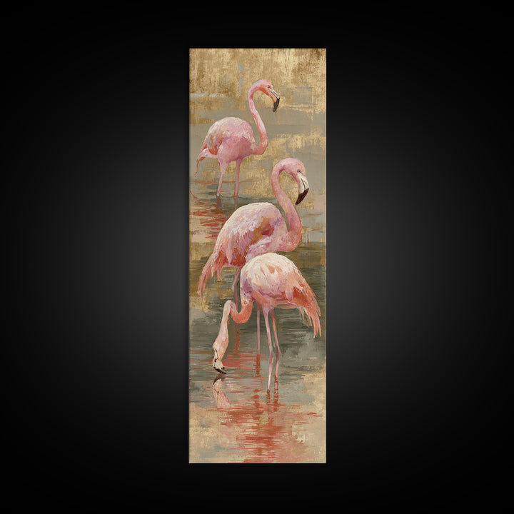 Flamingos in Pink Shallow Water Canvas Print, Wildlife Art, Modern Art, Living Room Decor, Fine Art, Wild, Neutral Decor, WIL-1x3-10