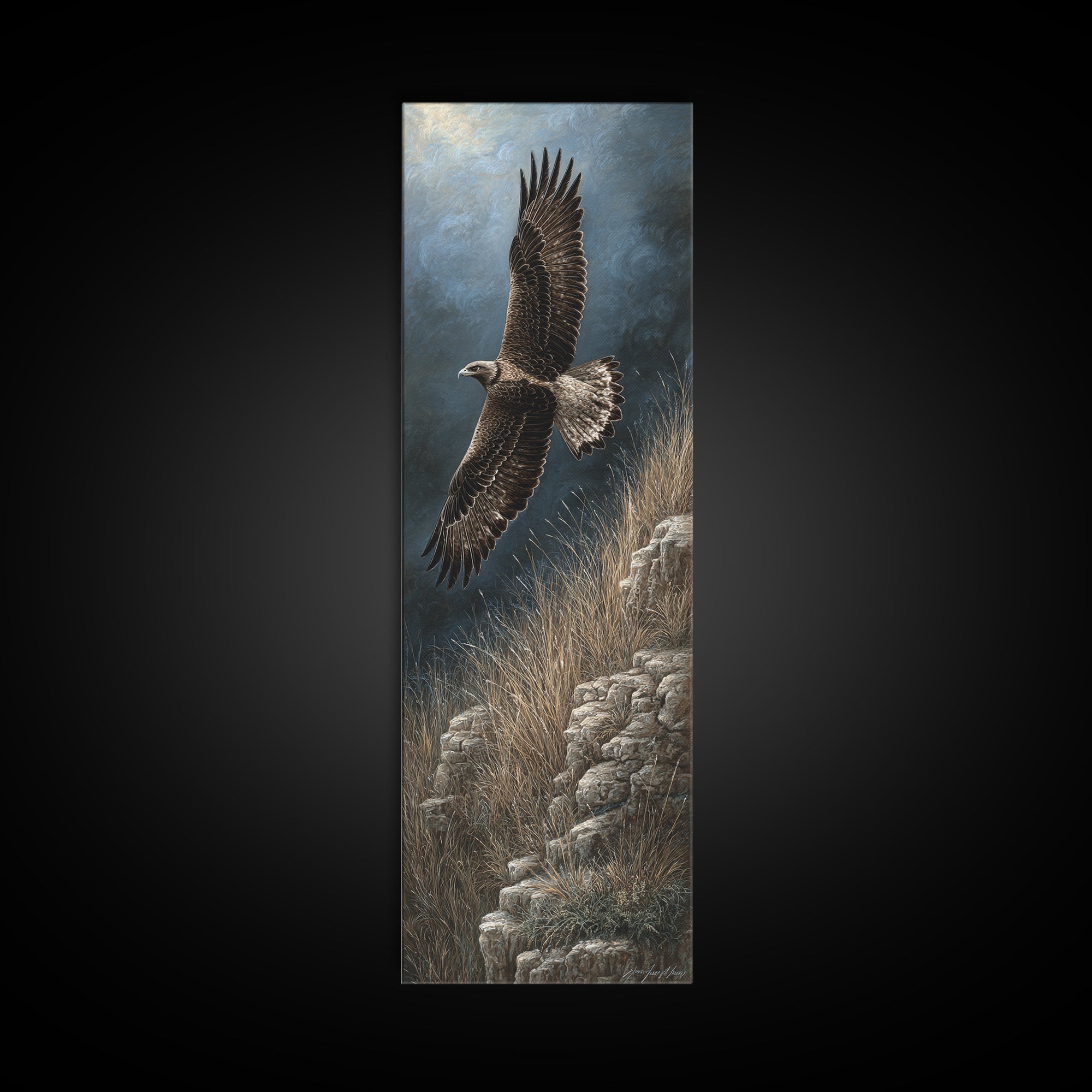 Eagle Soaring Above Rocky Cliffs Canvas Print, Wildlife Art, Rustic Home Decor, Living Room Decor, Fine Art, Wild, WIL-1x3-18
