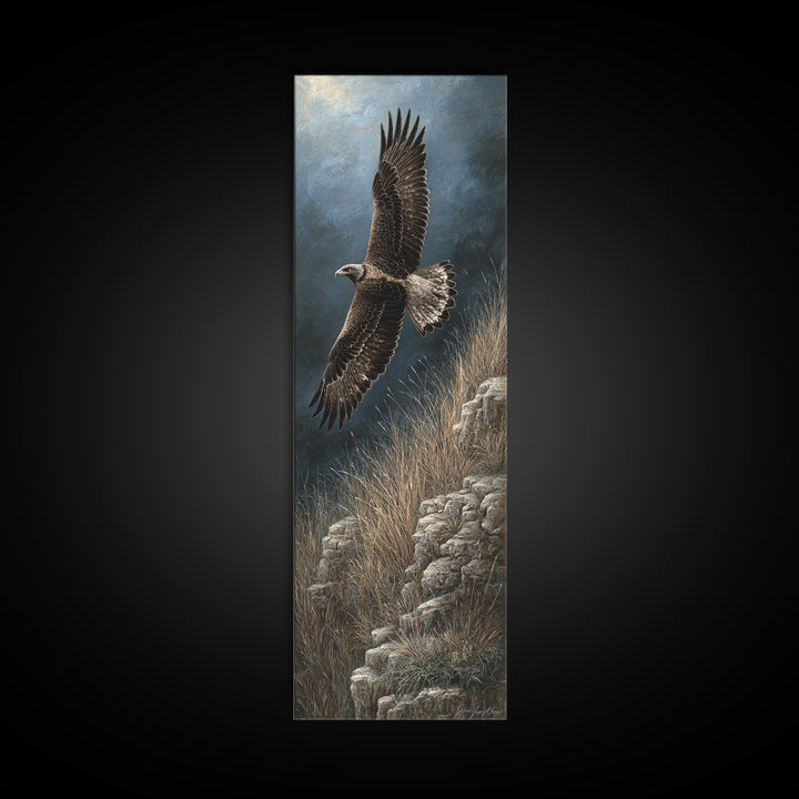 Eagle Soaring Above Rocky Cliffs Canvas Print, Wildlife Art, Rustic Home Decor, Living Room Decor, Fine Art, Wild, WIL-1x3-18