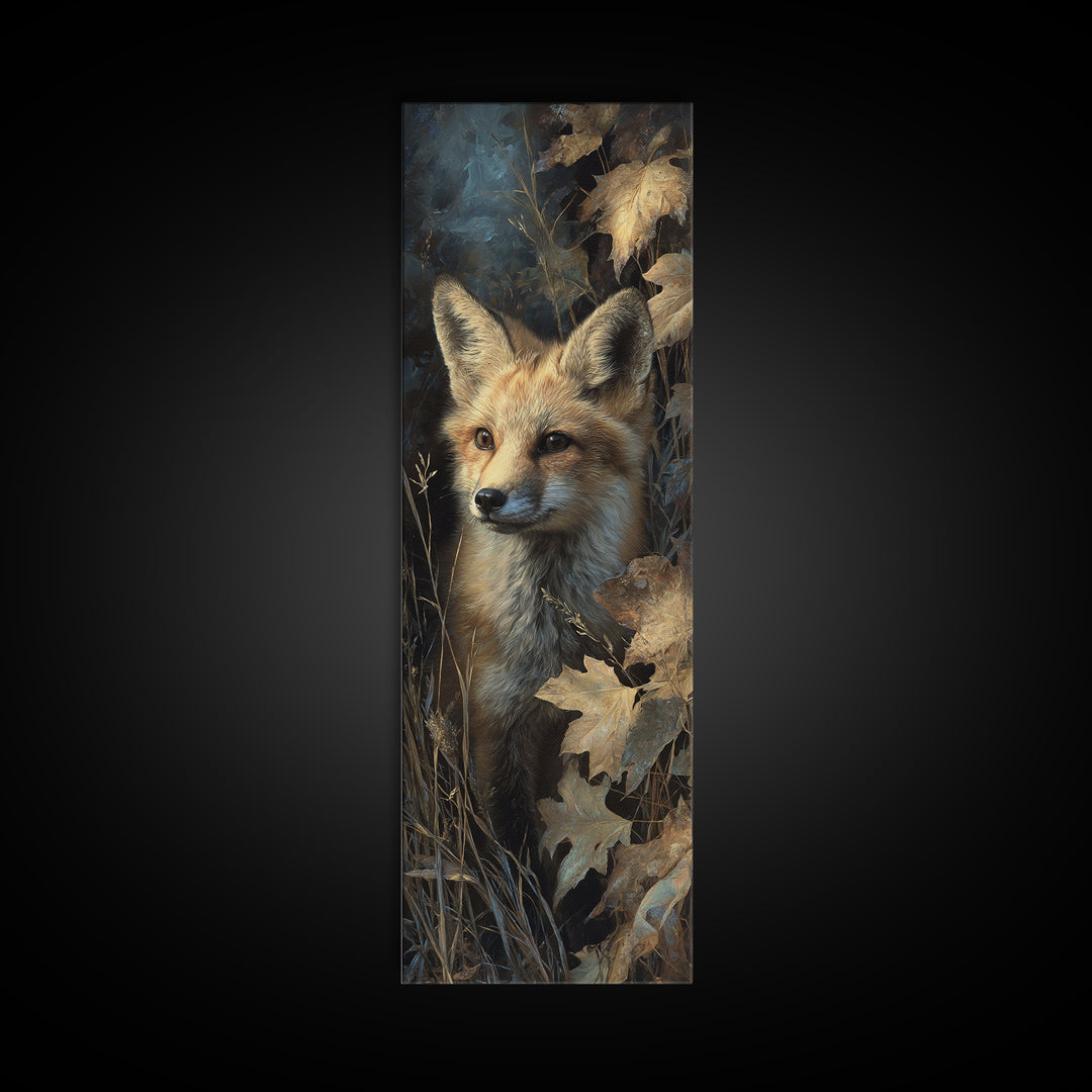 Fox in Autumn Forest Leaves Canvas Print, Wildlife Art, Gallery Decor, Living Room Decor, Fine Art, Wild, Contemporary Art, WIL-1x3-21
