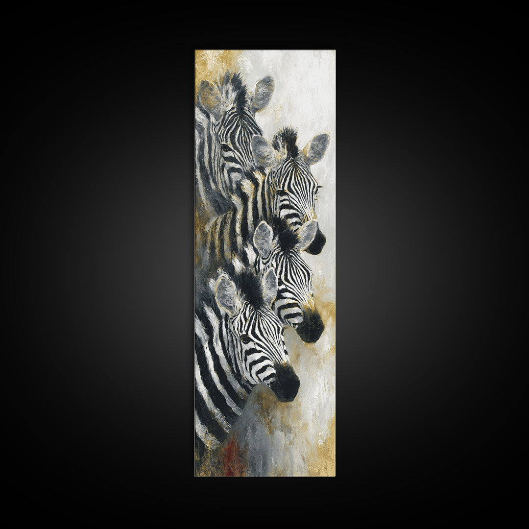 Zebra Herd in Graphic Black and White Canvas Print, Wildlife Art, Wall Decor, Living Room Decor, Wild, Living Room Wall Art, WIL-1x3-23