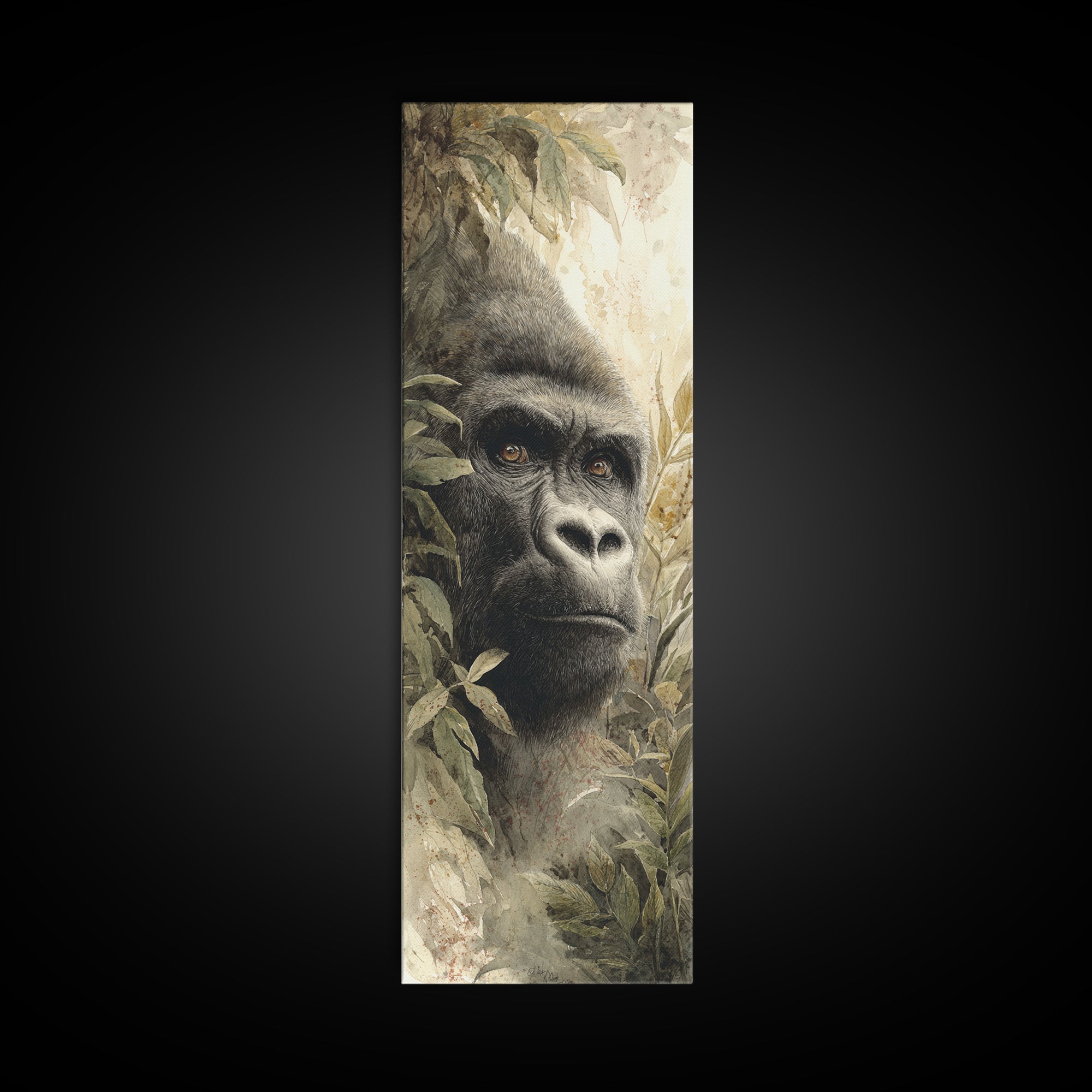 Gorilla Portrait with Powerful Gaze Framed Canvas Print, Wildlife Art, Modern Decor, Living Room Decor, Fine Art, Wild, WIL-1x3-29