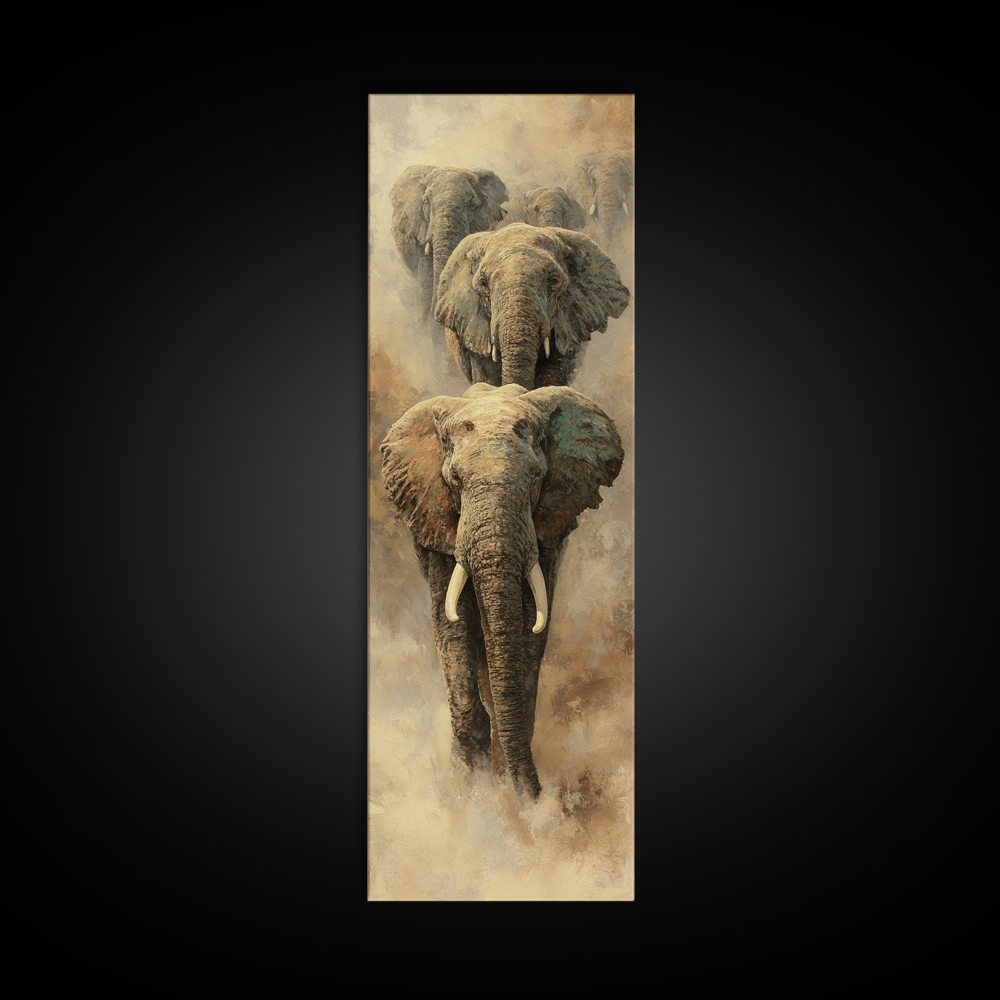 Elephant Herd Walking Through Dusty Sunset Canvas Print, Wildlife Art, Nature Wall Art, Living Room Decor, Fine Art, Wild, WIL-1x3-38