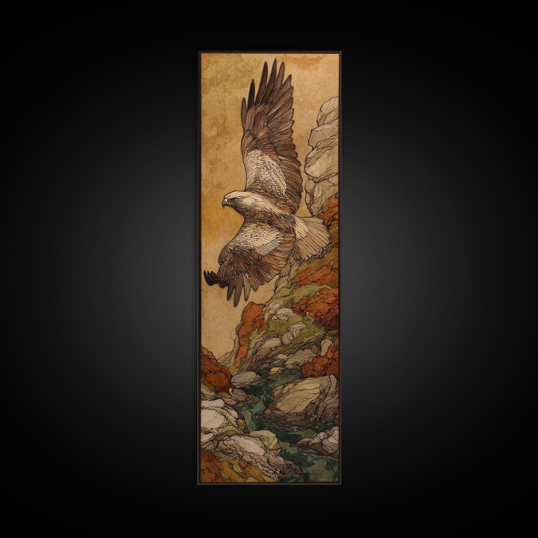 Eagle Soaring Above Rocky Cliffs Canvas Print, Wildlife Art, Rustic Home Decor, Living Room Decor, Fine Art, Wild, WIL-1x3-42