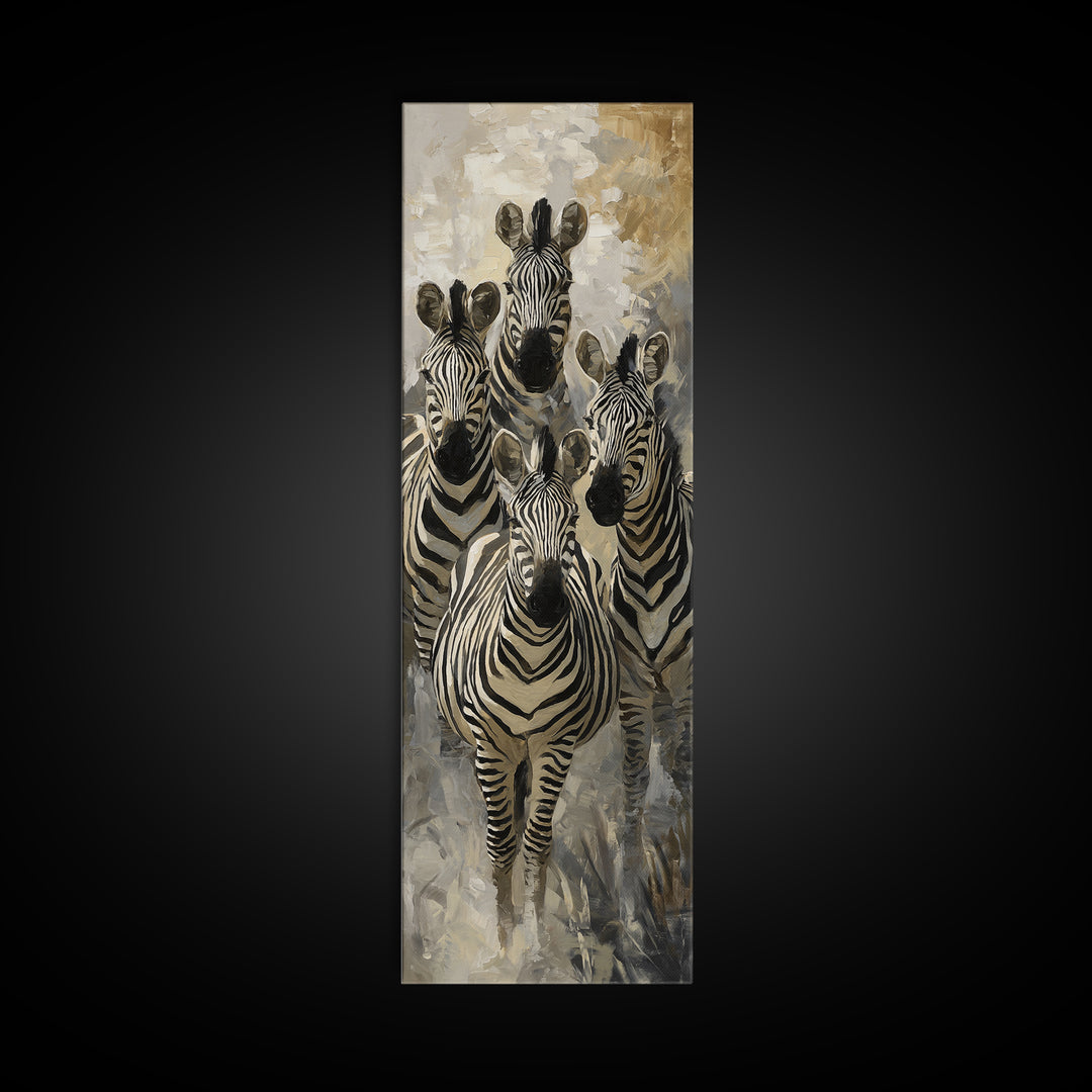 Zebra Herd in Graphic Black and White Framed Canvas Print, Wildlife Art, Original Art, Living Room Decor, Fine Art, Wild, WIL-1x3-47