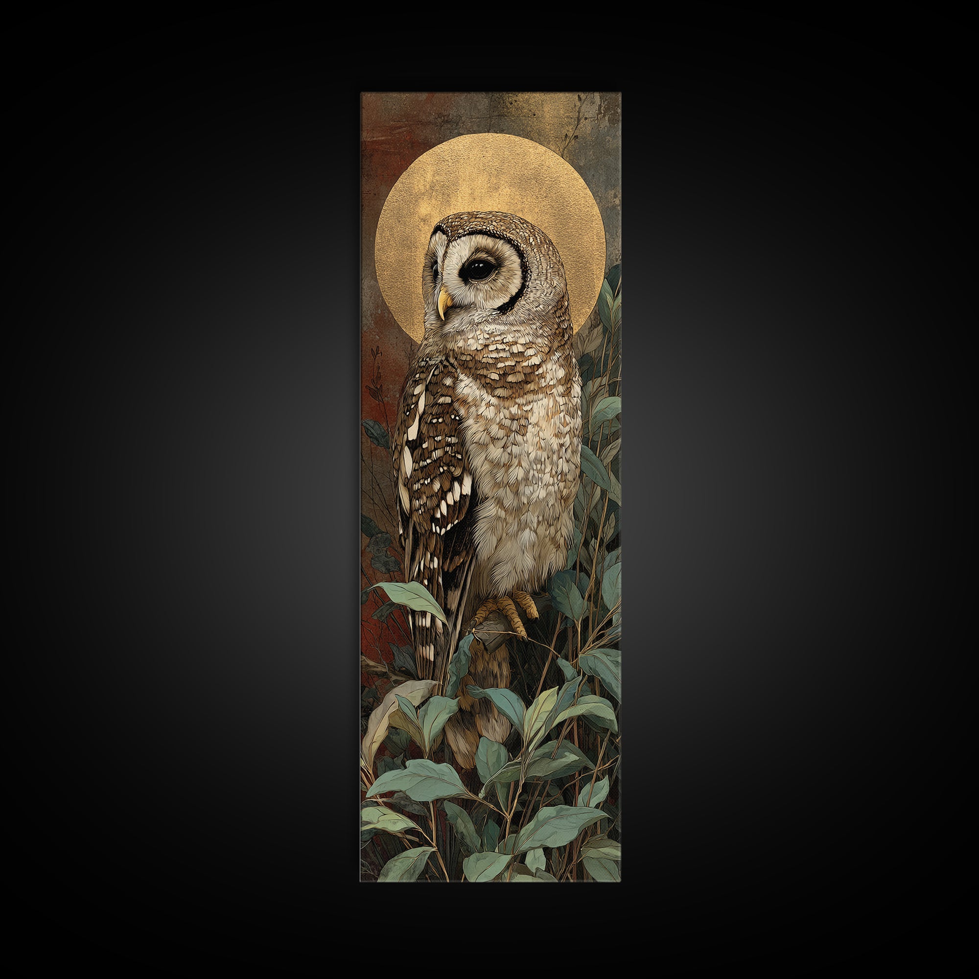 Owl Perched in Moonlit Woodland Canvas Print, Wildlife Art, Wall Art, Living Room Decor, Watercolor Art, Wild, Modern Wall Art, WIL-1x3-48