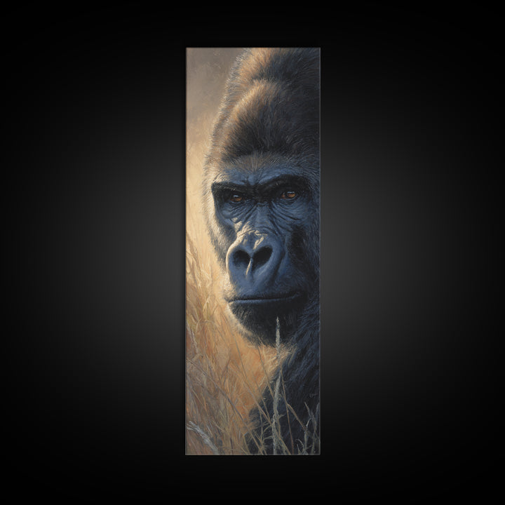 Gorilla Portrait with Powerful Gaze Canvas Print, Wildlife Art, Rustic Home Decor, Living Room Decor, Oil Painting, Wild, WIL-1x3-5