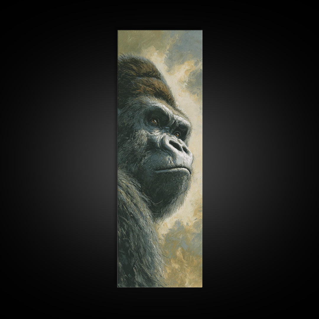 Gorilla Portrait with Powerful Gaze Framed Canvas Print, Wildlife Art, Modern Decor, Living Room Decor, Fine Art, Wild, WIL-1x3-53