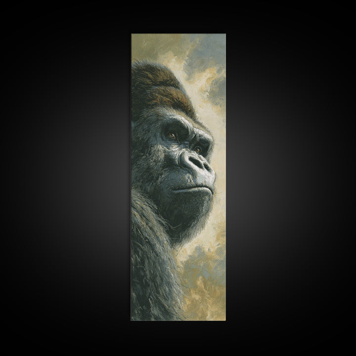 Gorilla Portrait with Powerful Gaze Framed Canvas Print, Wildlife Art, Modern Decor, Living Room Decor, Fine Art, Wild, WIL-1x3-53