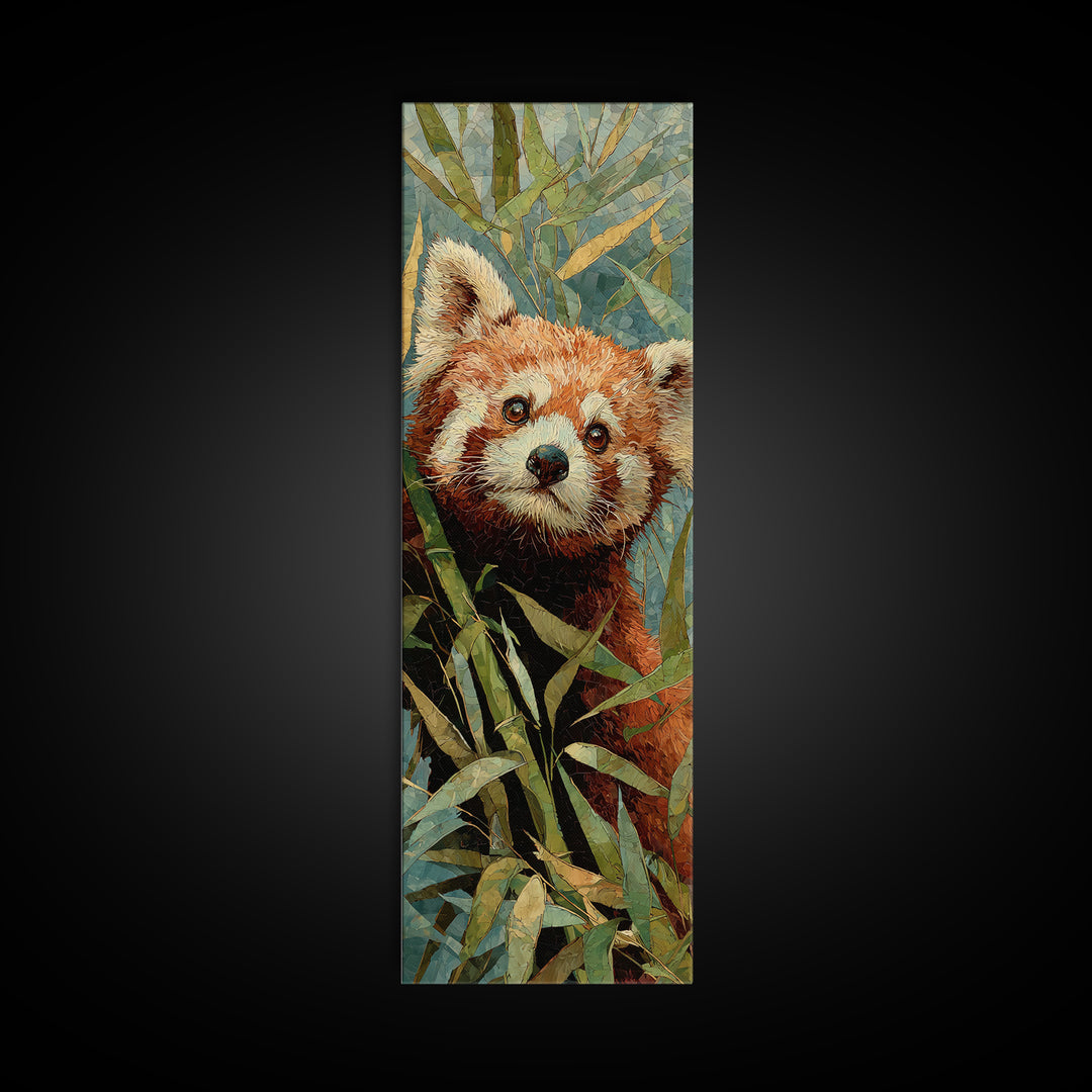 Red Panda Among Bamboo Leaves Canvas Print, Wildlife Art, Large Wall Art, Living Room Decor, Fine Art, Wild, Landscape Art, WIL-1x3-56