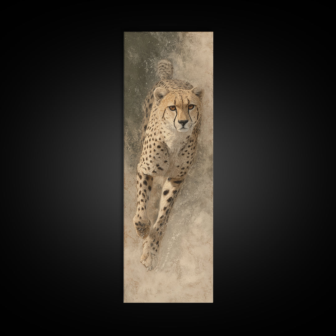 Cheetah Running Through Warm Dust Canvas Print, Wildlife Art, Fine Art Print, Living Room Decor, Abstract Art, Wild, Wall Decor, WIL-1x3-57