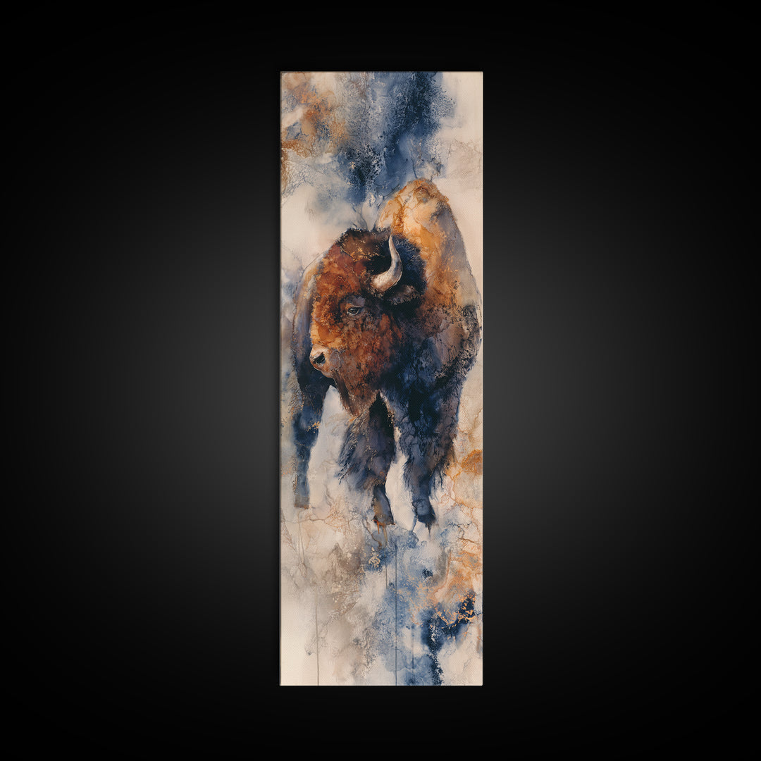 Lion Emerging from Golden Savanna Grass Framed Canvas Print, Wildlife Art, Textured Painting, Living Room Decor, Fine Art, Wild, WIL-1x3-61
