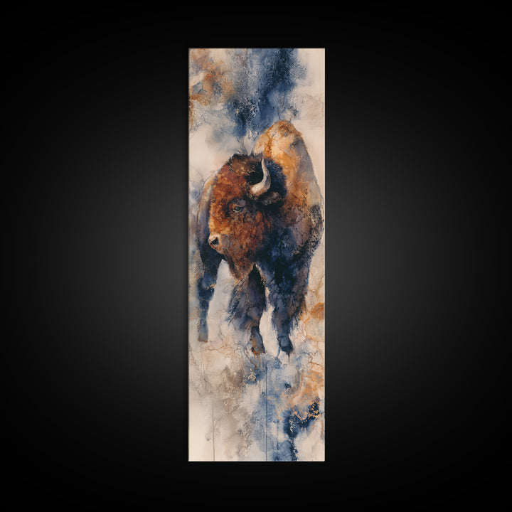 Lion Emerging from Golden Savanna Grass Framed Canvas Print, Wildlife Art, Textured Painting, Living Room Decor, Fine Art, Wild, WIL-1x3-61