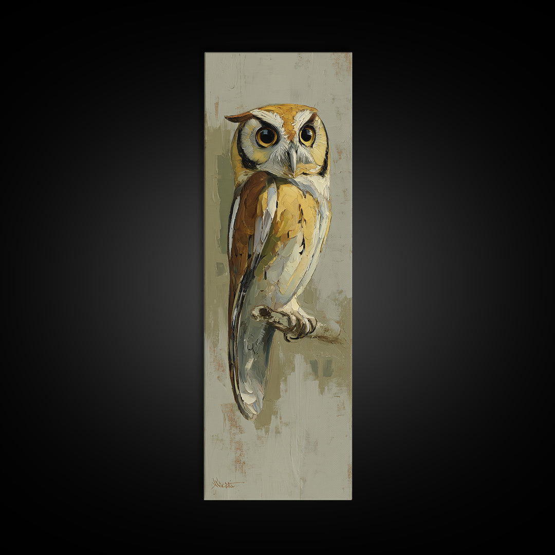 Owl Perched in Moonlit Woodland Canvas Print, Wildlife Art, Wall Art Print, Living Room Decor, Fine Art, Wild, Canvas Painting, WIL-1x3-72