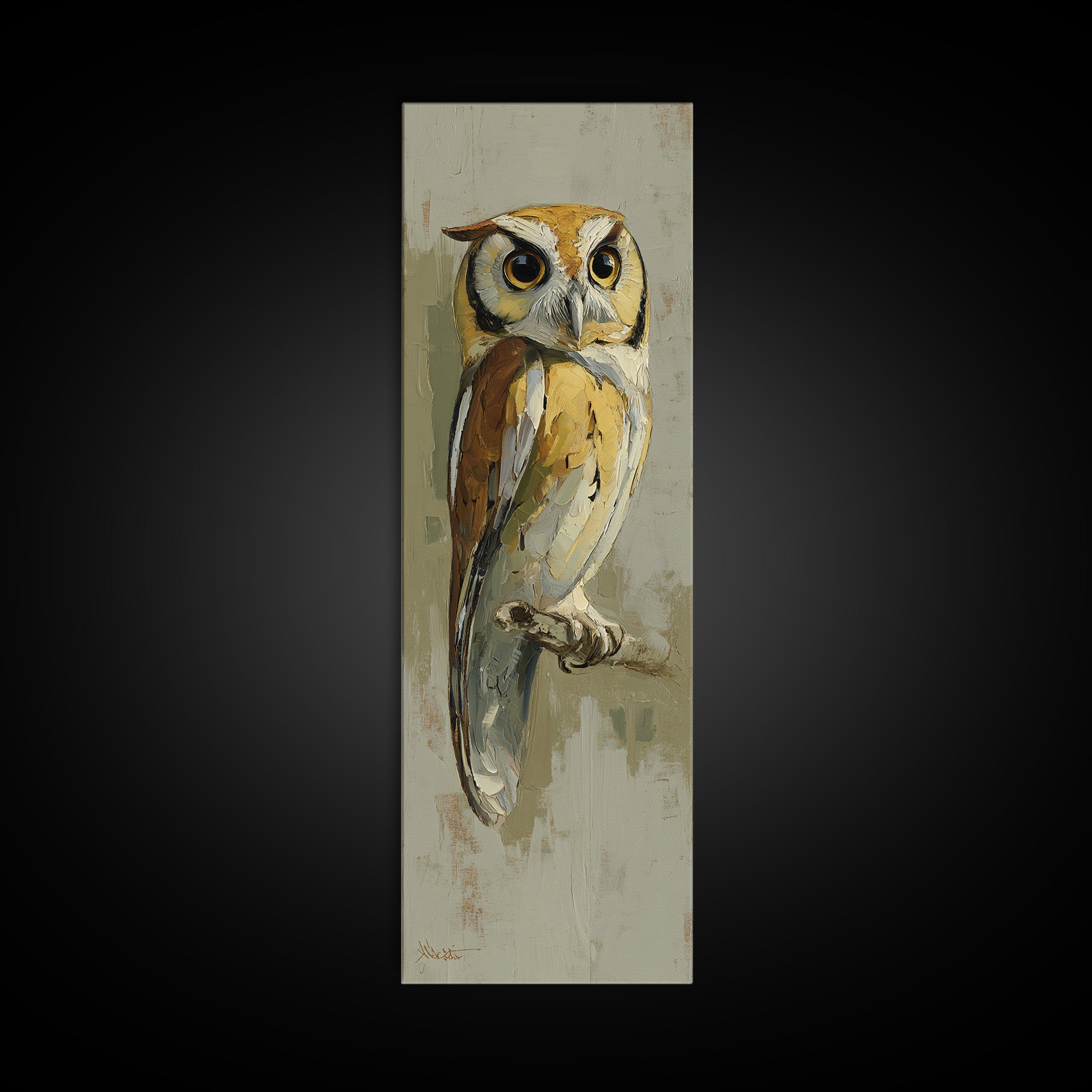Owl Perched in Moonlit Woodland Canvas Print, Wildlife Art, Wall Art Print, Living Room Decor, Fine Art, Wild, Canvas Painting, WIL-1x3-72