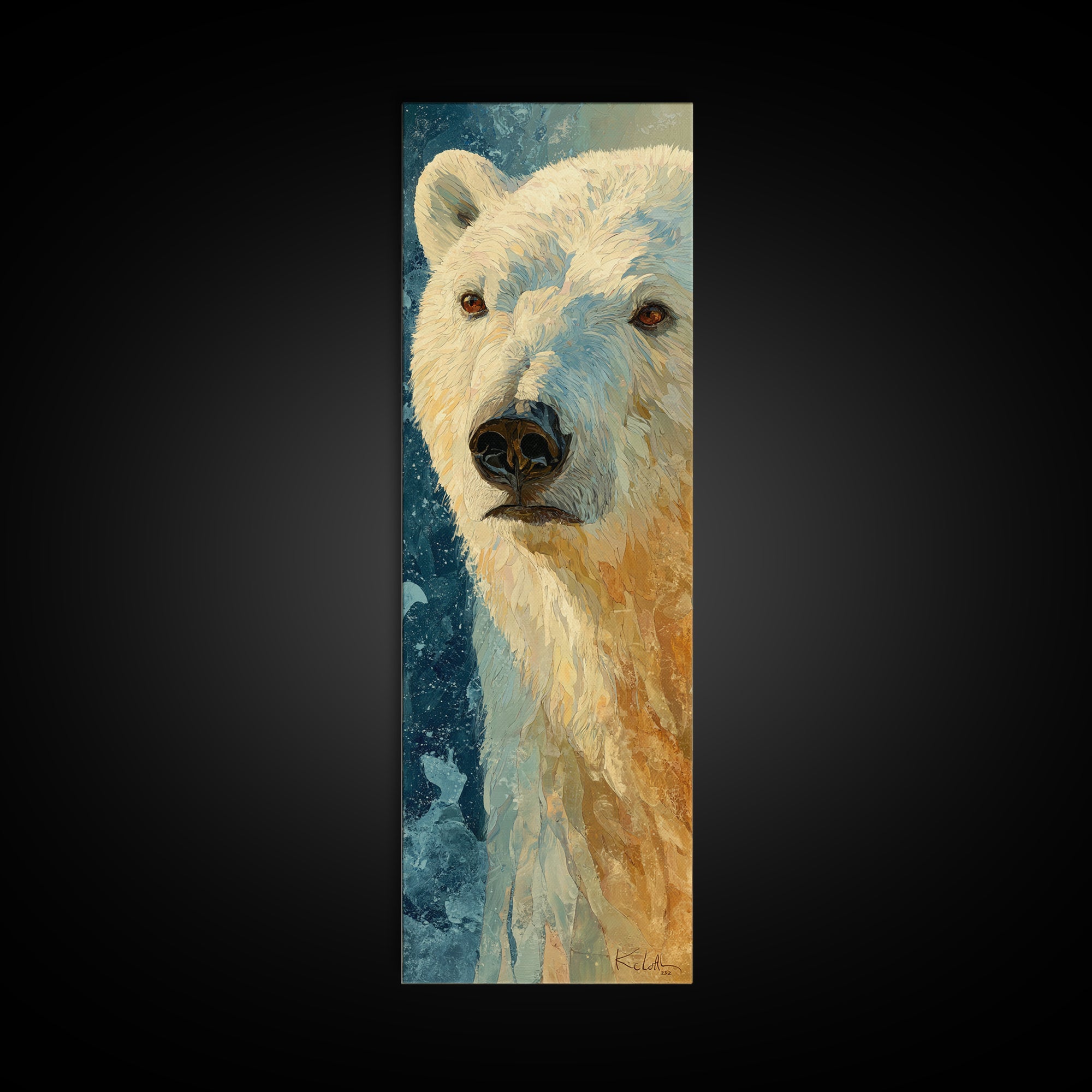 Polar Bear Crossing Blue Ice Framed Canvas Print, Wildlife Art, Leopard Wall Art, Living Room Decor, Wild, Fine Art Print, WIL-1x3-75