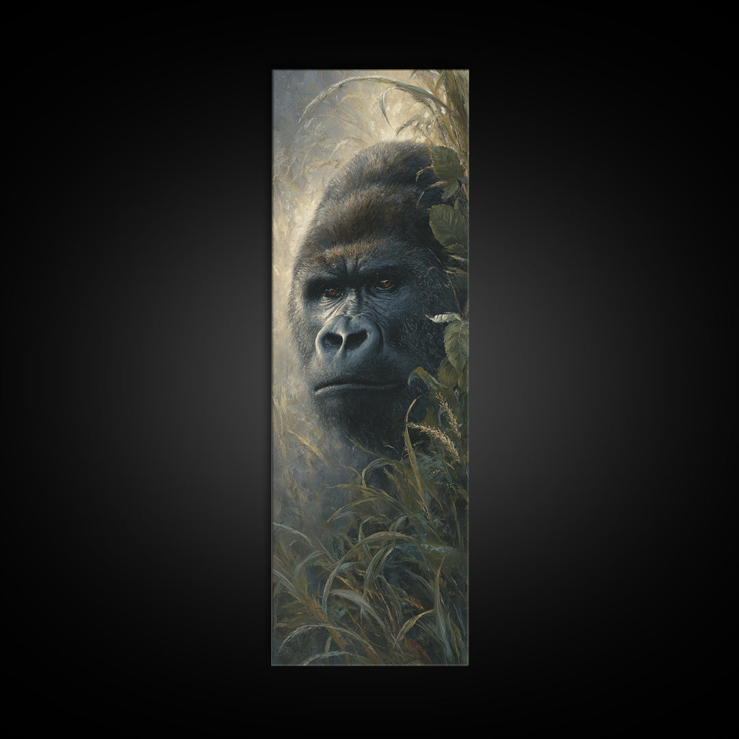 Gorilla Portrait with Powerful Gaze Canvas Print, Wildlife Art, Art Print, Living Room Decor, Fine Art, Wild, Digital Wall Art, WIL-1x3-77