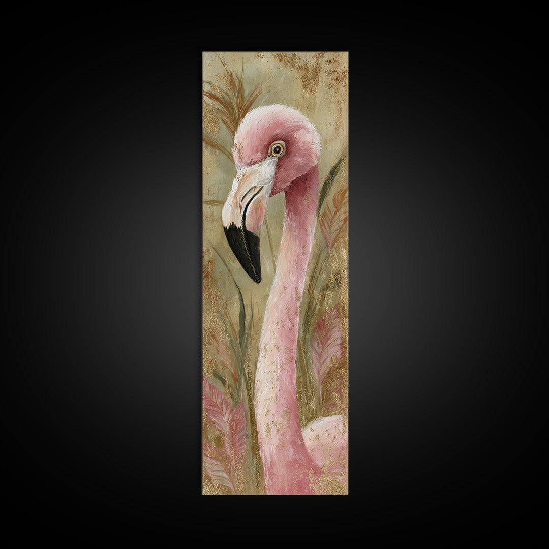 Flamingos in Pink Shallow Water Canvas Print, Wildlife Art, Gallery Decor, Living Room Decor, Oil Painting, Wild, WIL-1x3-82