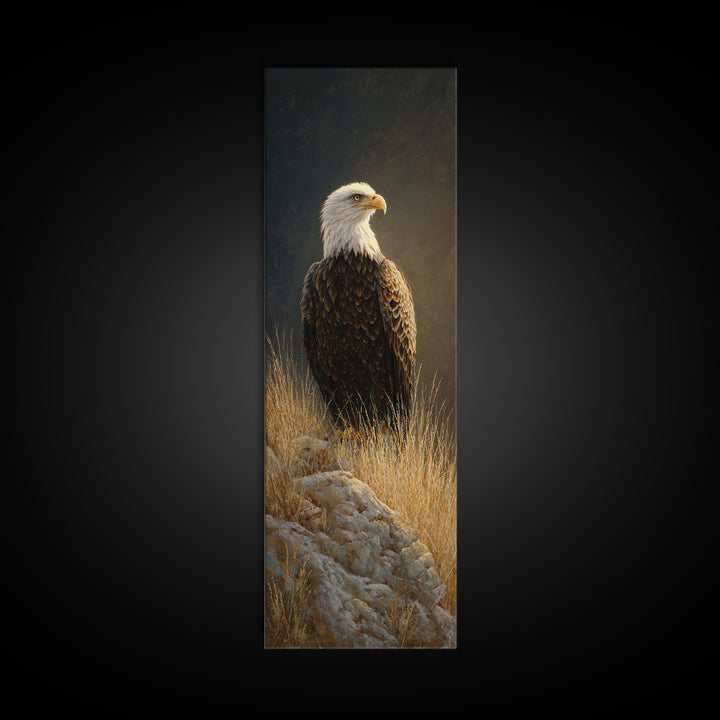 Eagle Soaring Above Rocky Cliffs Canvas Print, Wildlife Art, Art Print, Living Room Decor, Oil Painting, Wild, Digital Wall Art, WIL-1x3-90