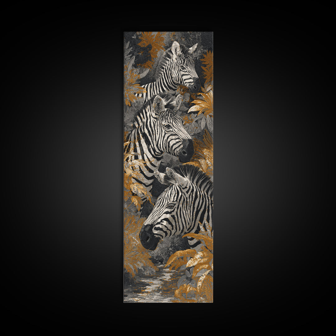 Zebra Herd in Graphic Black and White Canvas Print, Wildlife Art, Nature Wall Art, Living Room Decor, Fine Art, Wild, WIL-1x3-95
