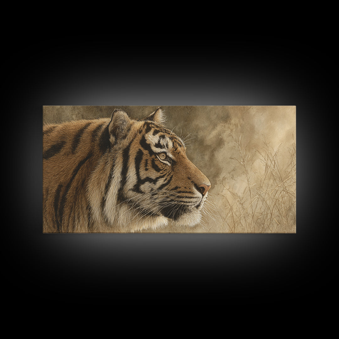 Tiger Portrait with Jungle Shadows Framed Canvas Print, Wildlife Art, Home Decor, Living Room Decor, Wild, Boho Wall Decor, WIL-2x1-1