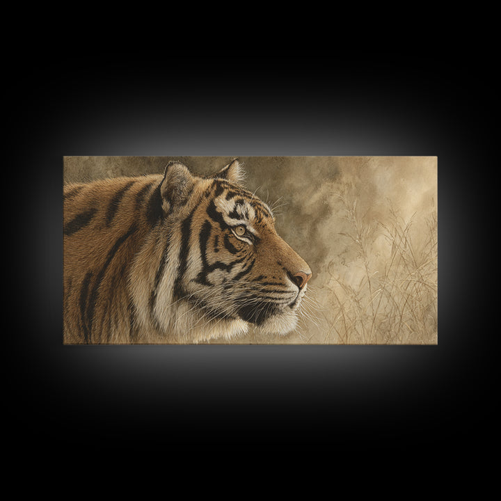 Tiger Portrait with Jungle Shadows Framed Canvas Print, Wildlife Art, Home Decor, Living Room Decor, Wild, Boho Wall Decor, WIL-2x1-1