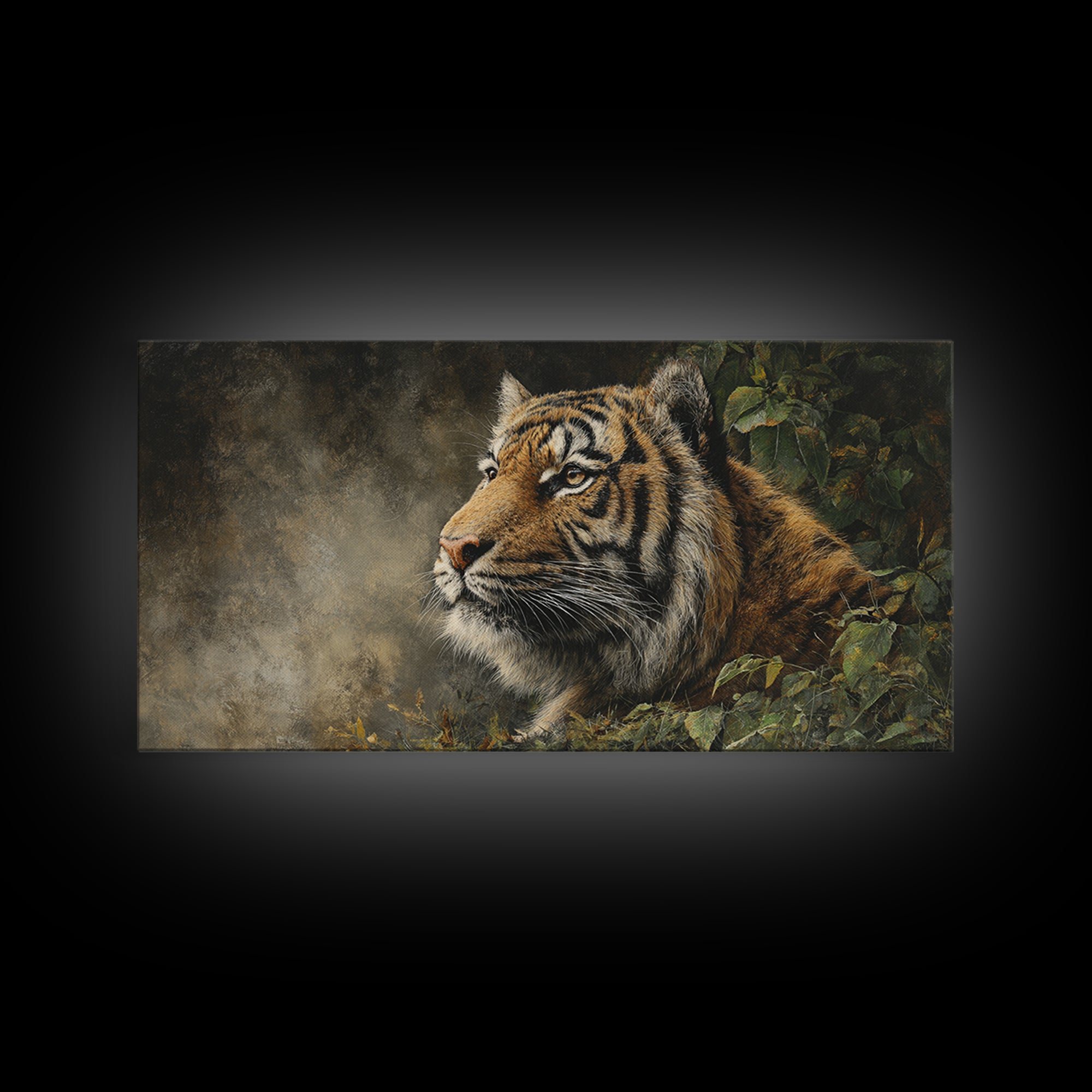 Tiger Portrait with Jungle Shadows Framed Canvas Print, Wildlife Art, Home Decor, Living Room Decor, Wild, Boho Wall Decor, WIL-2x1-25