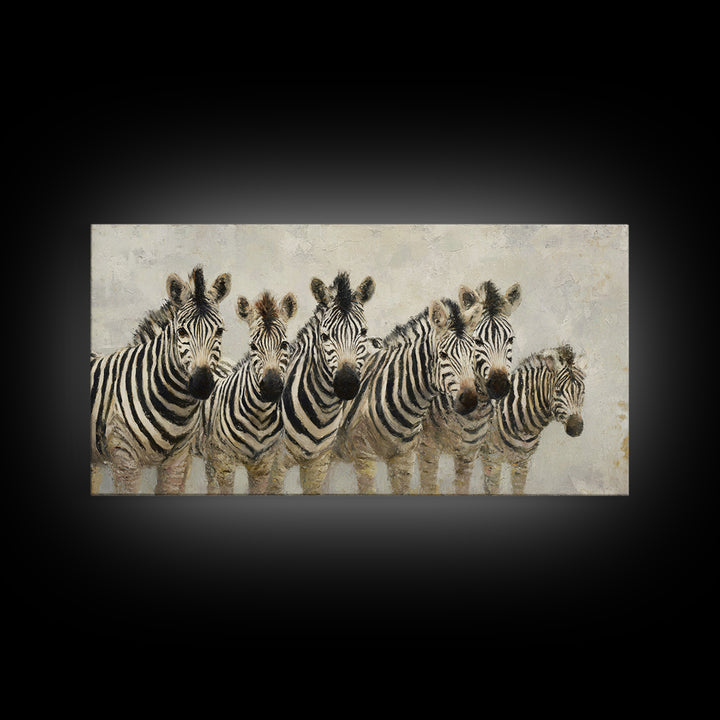 Zebra Herd in Graphic Black and White Canvas Print, Wildlife Art, Large Wall Art, Living Room Decor, Wild, Landscape Art, WIL-2x1-31