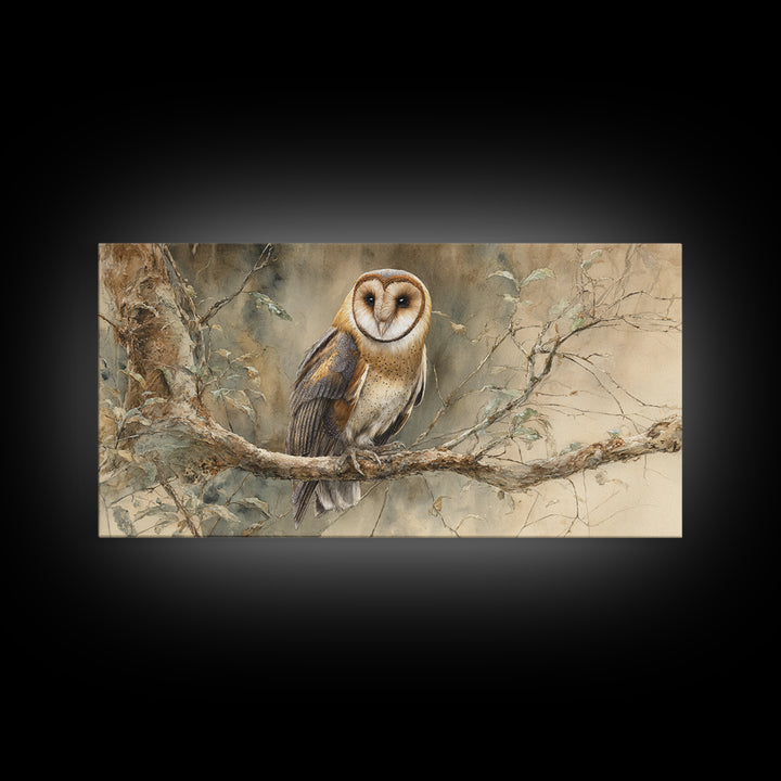 Owl Perched in Moonlit Woodland Canvas Print, Wildlife Art, Living Room Decor, Oil Painting, Wild, Wall Art Print, WIL-2x1-32