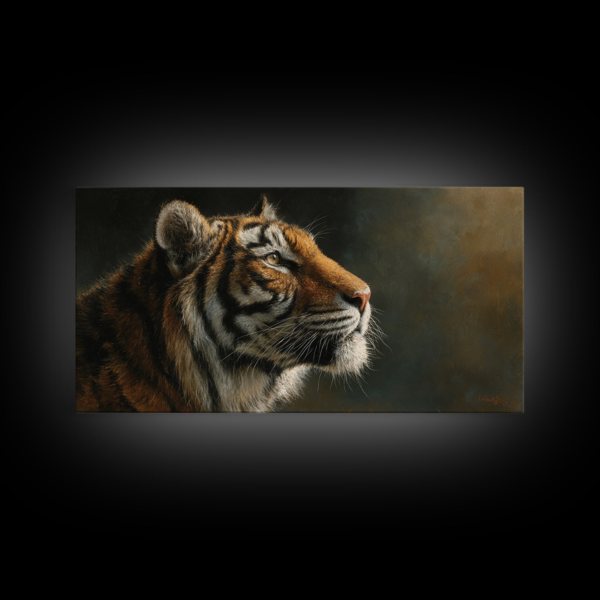Tiger Portrait with Jungle Shadows Canvas Print, Wildlife Art, Digital Wall Art, Living Room Decor, Fine Art, Wild, Modern Art, WIL-2x1-49