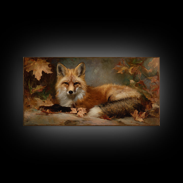 Fox in Autumn Forest Leaves Canvas Print, Wildlife Art, Large Wall Art, Living Room Decor, Fine Art, Wild, Landscape Art, WIL-2x1-53