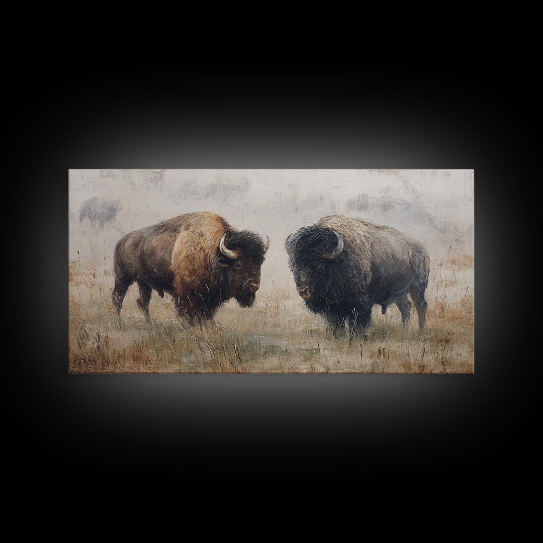 Bison on Wide Western Prairie Canvas Print, Wildlife Art, Wall Decor, Living Room Decor, Fine Art, Wild, Living Room Wall Art, WIL-2x1-57
